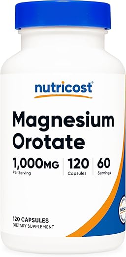 Cápsulas de Magnésio Orotate 1000mg, 120 Cápsulas – 60 Porções, 500mg Por Cápsula, Livre de Transgênicos, Sem Glúten - Nutricost