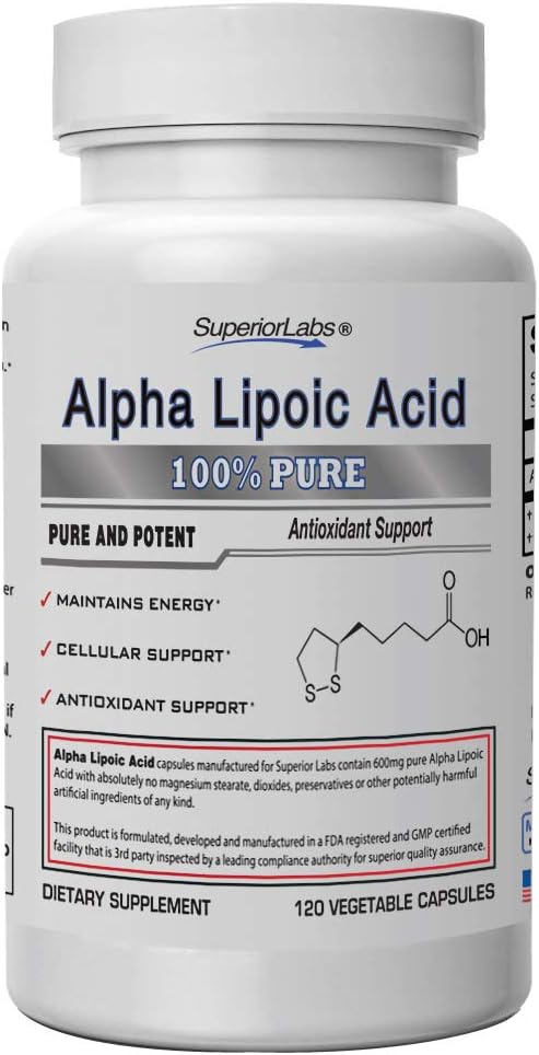 Alpha Lipoic Acid 600mg – Suprimento de 4 Meses – 120 Porções – Sem Aditivos Sintéticos – Suporta o Envelhecimento Saudável, Saúde Nervosa, Formigamento nos Pés e Mãos - Superior Labs