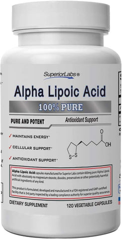 Alpha Lipoic Acid 600mg – Suprimento de 4 Meses – 120 Porções – Sem Aditivos Sintéticos – Suporta o Envelhecimento Saudável, Saúde Nervosa, Formigamento nos Pés e Mãos - Superior Labs