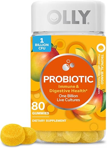 Gummy Probiótico, 1 Bilhão UFCs, Suporte Imunológico e Digestivo, Suplemento Probiótico Mastigável, Manga, 80 Unidades - OLLY