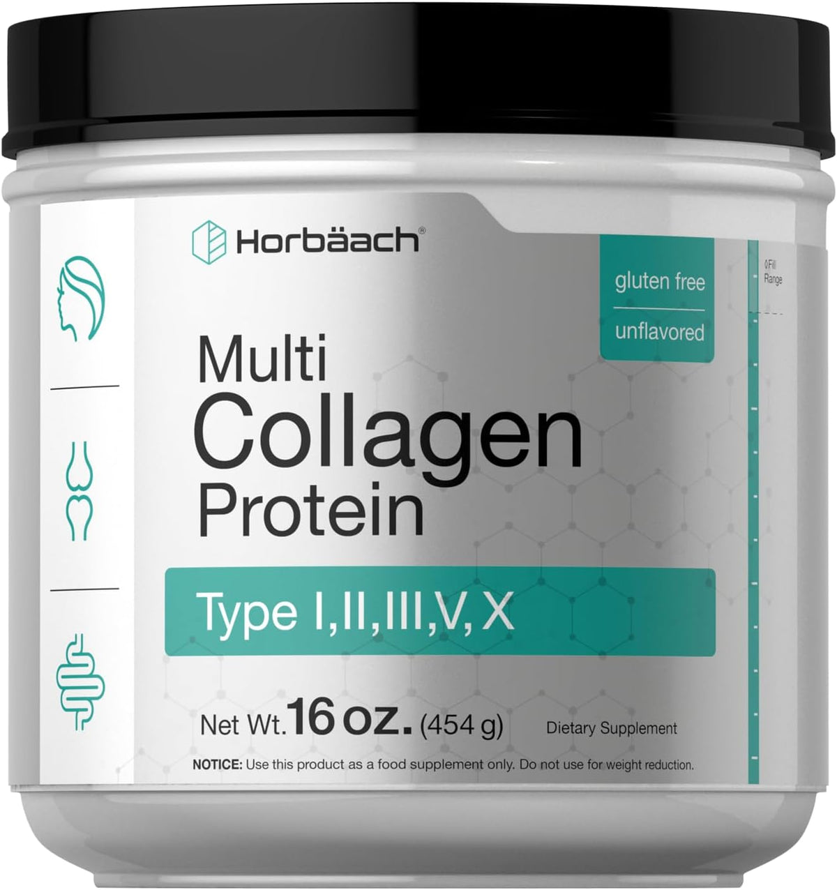 Pó de Proteína de Colágeno Multi 454g | Tipo I, II, III, V, X | Colágeno Hidrolisado em Pó | Keto - Horbäach