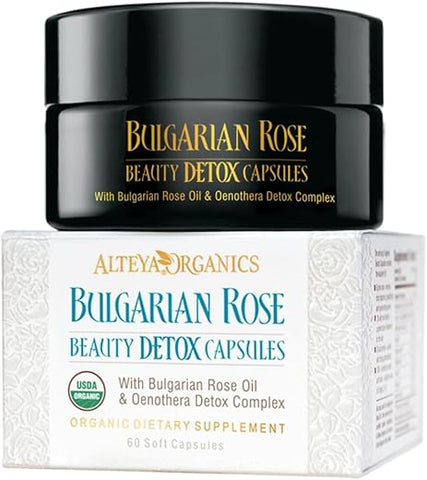 Cápsulas Detox de Beleza de Rosa com Óleo de Rosa Búlgara e Complexo Detox de Oenothera – Certificado Orgânico pelo USDA – 30 Porções - Alteya Organics