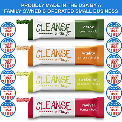 CLEANSE on the go - 1 Dia de Desintoxicação com Sucos – Basta Adicionar Água – 7 Pacotes em Pó