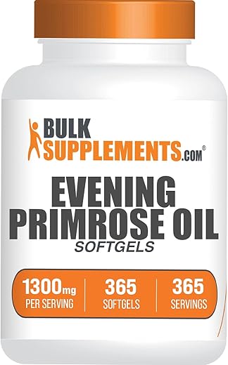 Evening Primrose Oil Softgels 1300mg – GLA, Ômega 6, 365 Cápsulas – BulkSupplements.com