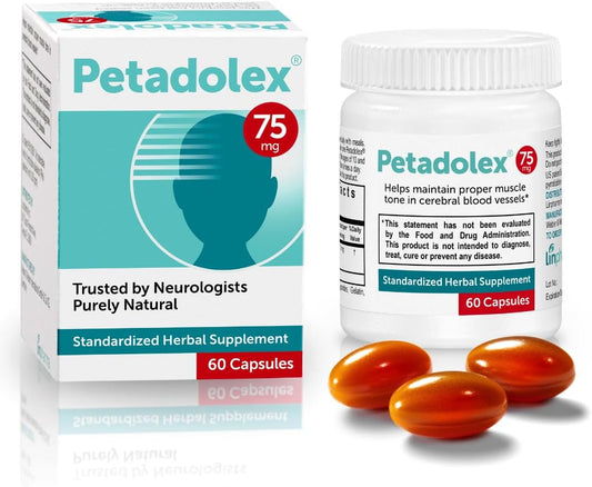 Petadolex - Alívio de Enxaqueca – Extrato Patenteado de Raiz de Butterbur, 75mg Extrato de Butterbur Livre de PA em Cápsulas de Gelatina, Solução Ideal Real de Butterbur para Prevenção de Enxaquecas