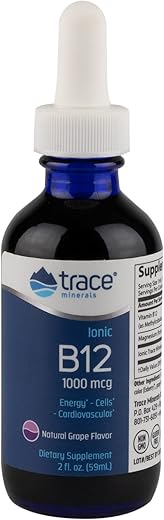 Vitamina B12 Líquida Iônica 1000 mcg | Suplemento Alimentar com Concentrace Minerais Iônicos de Espectro Completo | 59 Porções de 2 fl oz, 59 ml | Potencialize sua Saúde - Trace Minerals