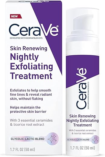 Tratamento Noturno Esfoliante Renovador da Pele | Sérum Facial Anti-Idade com Ácido Glicólico, Ácido Lático e Ceramidas | Corretor de Manchas no Rosto | 50ml - CeraVe