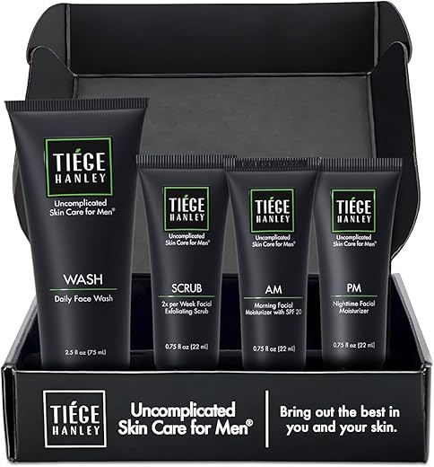 Kit de Cuidados com a Pele Masculina Tiege Hanley, Rotina Essencial de Cuidados com a Pele para Homens (Nível 1 do Sistema) – Kit de Limpeza Facial para Linhas Finas