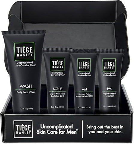 Kit de Cuidados com a Pele Masculina Tiege Hanley, Rotina Essencial de Cuidados com a Pele para Homens (Nível 1 do Sistema) – Kit de Limpeza Facial para Linhas Finas