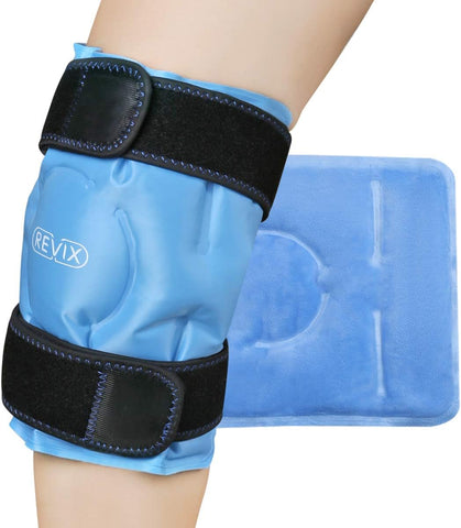 Ice Pack para Alívio da Dor no Joelho, Envoltório de Gelo em Gel Reutilizável para Lesões nas Pernas, Inchaço, Cirurgia de Substituição do Joelho, Terapia de Compressa Fria para Artrite, Ruptura do Menisco e LCA Azul - REVIX