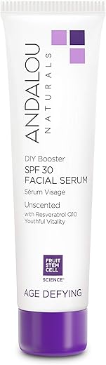 Booster Facial Serum SPF 30 Sem Fragrância, Protetor Solar Facial Anti-Envelhecimento com Proteção de Amplo Espectro, Hidratante para Pele Seca a Muito Seca, 60 ml - Andalou Naturals