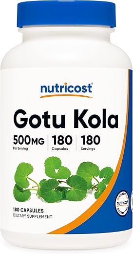 Gotu Kola 500 MG – 180 Cápsulas Vegetarianas, Sem Glúten, Não-OGM - Nutricost