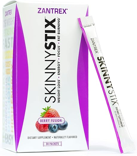 SkinnyStix – Pó Energético para Emagrecer, GLP-1, Supressor de Apetite, Melhora o Humor – 10 Calorias – Yerba Mate, Café – 30 Stix, Berry - Zantrex