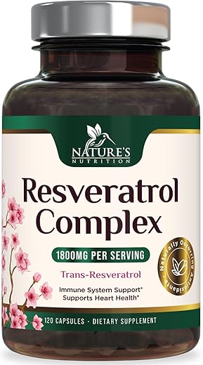 Nature's Nutrition - Resveratrol 1800mg por Porção – Antioxidantes Potentes para Suporte Imunológico – Suplemento Extra Forte de Trans-Resveratrol que Promove o Envelhecimento Saudável