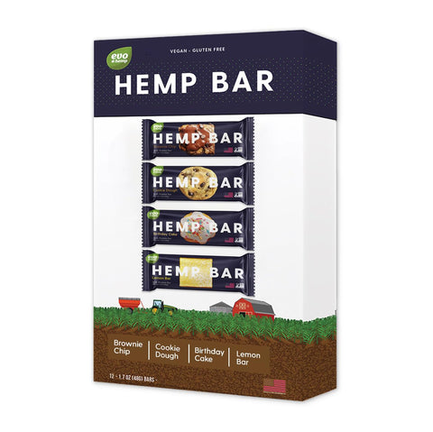 Barra de Proteína Evo Hemp (Variedade, 12 Unidades) – 100% Cultivado nos EUA – Alta Fibra, Sustentável, Paleo e Vegano – Saboroso e Nutritivo