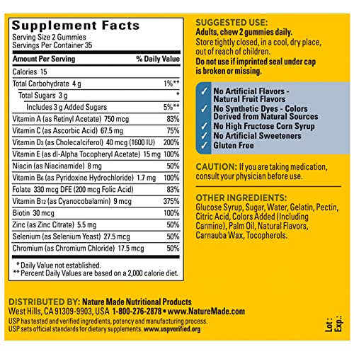 Multi para Ele, Multivitamínico para Homens para Suporte ao Metabolismo Energético, Vitaminas Multivitamínicas para Homens, 70 Vitaminas e Minerais em Gomas, Suprimento de 35 Dias - Nature Made