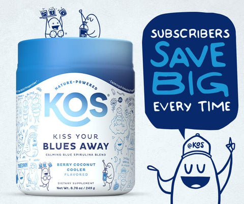 Calming Blue Spirulina Blend – Pó de Superfood de Algas Certificado pelo USDA – Com Raiz de Ashwagandha, Melissa, Cogumelo Reishi, Vitaminas B – Sabor Refrescante de Coco e Frutas Vermelhas - KOS
