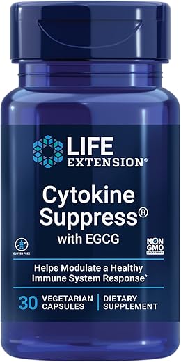 Cytokine Suppress com EGCG – Suplemento para Gerenciamento da Inflamação – Resposta do Sistema Imunológico – Não-OGM, Sem Glúten – 30 Cápsulas Vegetarianas - Life Extension