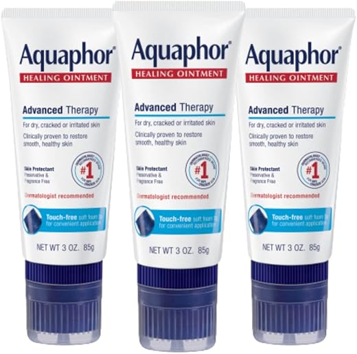 Pomada Cicatrizante Avançada com Aplicador sem Toque, Hidratante Corporal para Pele Seca, Cortes e Queimaduras Leves, Cutículas Ressecadas, Rachaduras nos Calcanhares, Mãos - Aquaphor