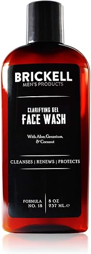 Brickell Men's Products - Gel de Limpeza Facial Brickell Men’s para Homens, Natural e Orgânico, Espuma Rica Diária com Gerânio, Coco e Aloe, 8 Ounce, Perfumado