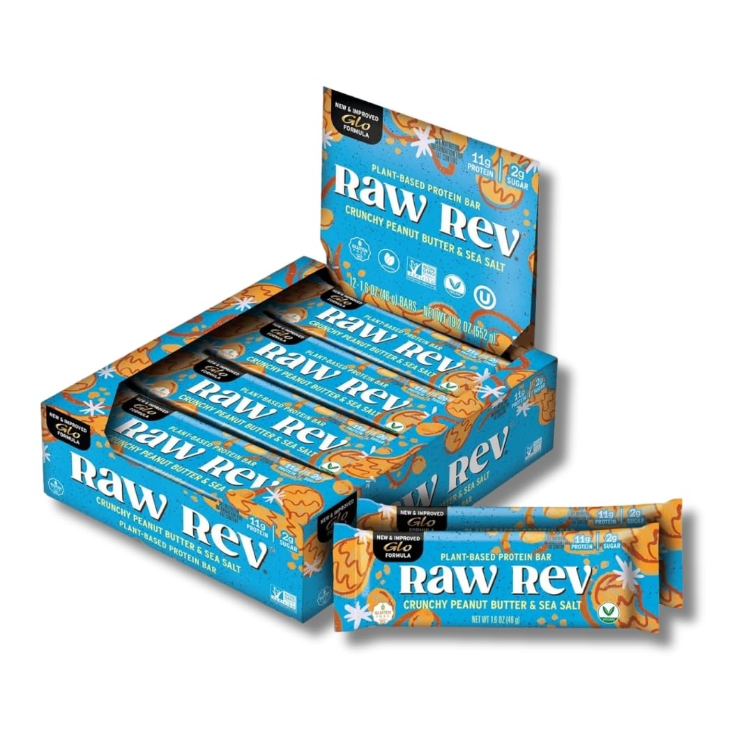 Raw Rev Glo - Raw Rev Barras Veganas de Alta Proteína, Amendoim Crocante – 100% Natural e Deliciosas!