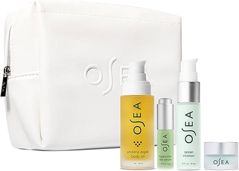 Conjunto de Cuidados com a Pele OSEA Bestsellers – 4 peças – Bolsa de Couro Vegano, Óleo Corporal, Gel de Limpeza Facial, Creme Hidratante – []