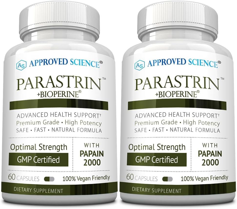Parastrin – 120 Cápsulas – Limpeza e Melhora da Saúde Intestinal – Nogueira Preta, Alho, Papaína 2000, BioPerine – Vegano - Approved Science