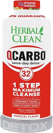 QCarbo32 Bebida Detox Premium de 32 ml, Sabor Tropical – Marca Herbal Clean - Herbal Clean