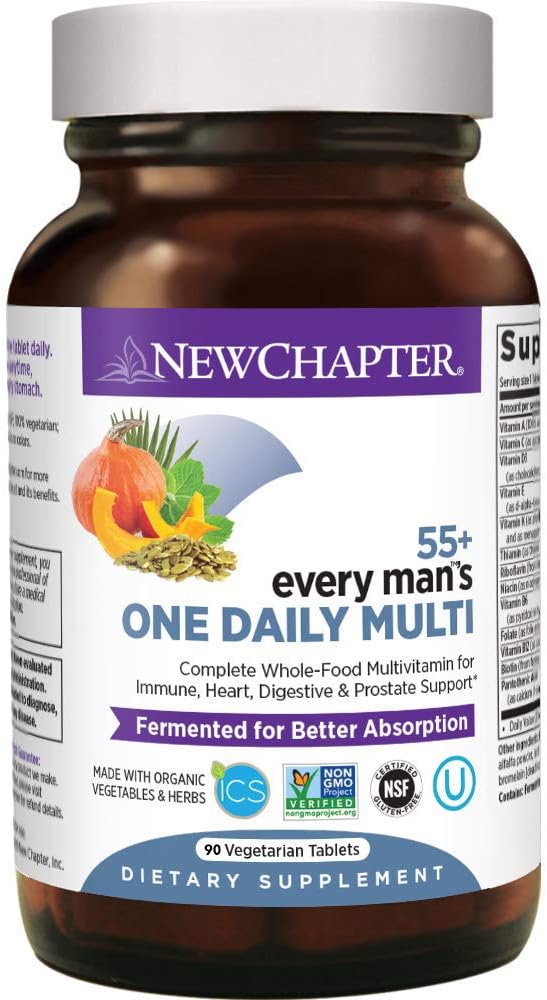 Multivitamínico para Homens 50 Plus – Todo Homem Diário 55 com Probióticos Fermentados Alimentos Integrais Astaxantina Orgânica Ingredientes Não-OGM – 90 ct - New Chapter