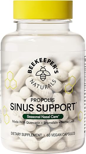 Beekeeper's Naturals - Beekeeper’s Naturals – Suporte Natural para os Seios Nasais de Adultos, Alívio de Cuidados Nasais Sazonais com Própolis, Quercetina, Bromelina, Folha de Urtiga