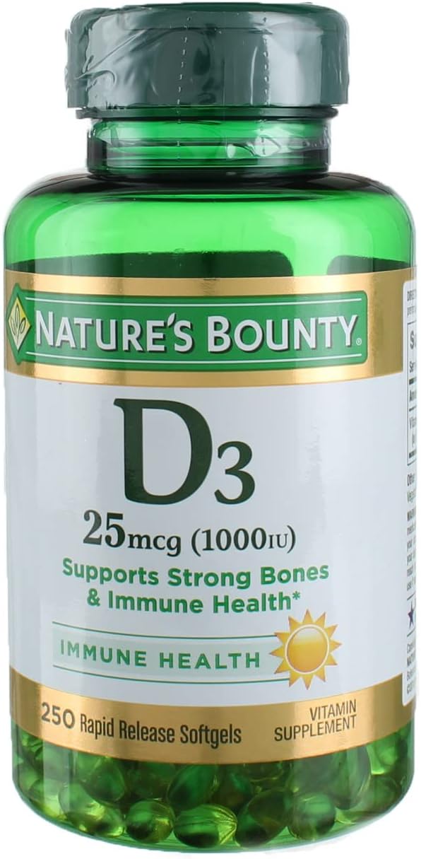 Nature's Bounty - Nature’s Bounty Vitamina D3 25 mcg (1000 UI), 250 Cápsulas (Pacote com 12) – Compre Agora!