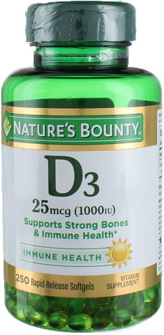 Nature's Bounty - Nature’s Bounty Vitamina D3 25 mcg (1000 UI), 250 Cápsulas (Pacote com 12) – Compre Agora!