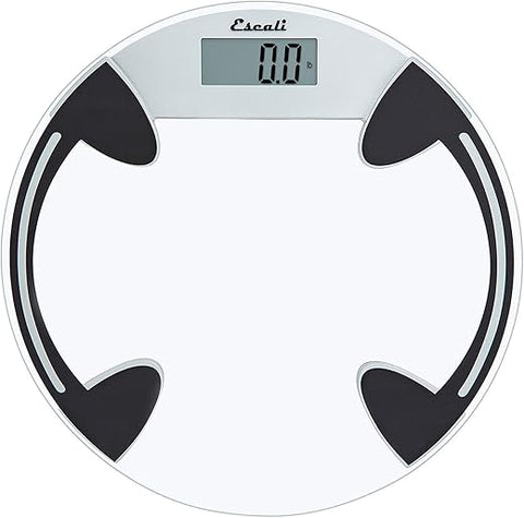 Balança Digital de Banheiro em Vidro para Peso Corporal, Alta Capacidade de 400 lb, Plataforma Redonda Transparente, Bateria Incluída - Escali