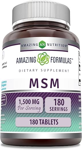 Amazing Nutrition - Amazing Formulas MSM 1500mg 180 Comprimidos | Não-OGM | Sem Glúten | Fabricado nos EUA | Comprimidos de MSM 1500mg | Livre de Glúten | Feito nos EUA