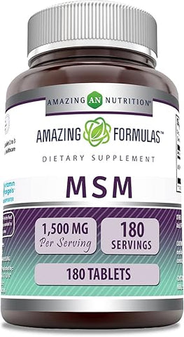 Amazing Nutrition - Amazing Formulas MSM 1500mg 180 Comprimidos | Não-OGM | Sem Glúten | Fabricado nos EUA | Comprimidos de MSM 1500mg | Livre de Glúten | Feito nos EUA