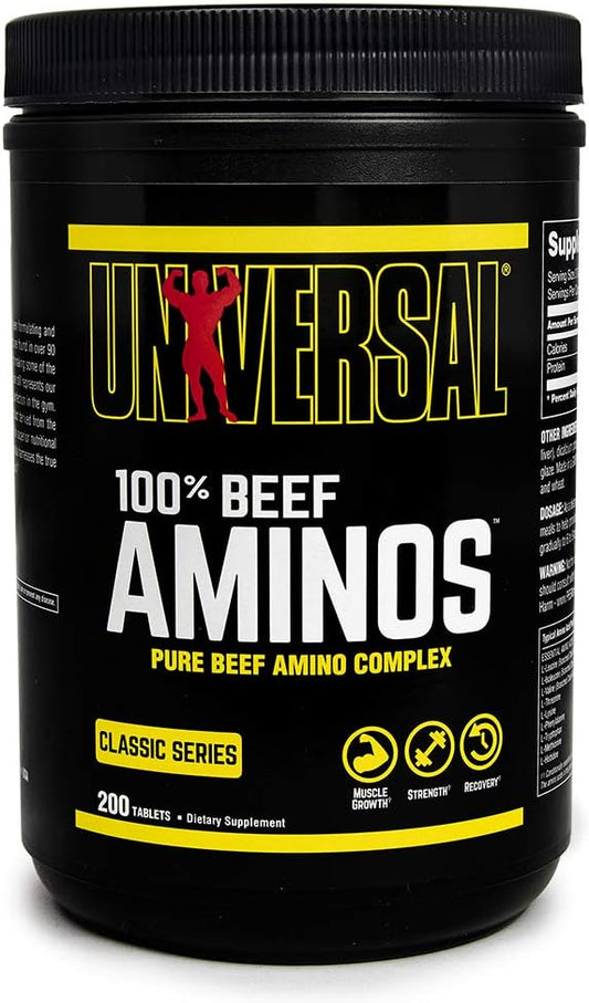 100% Beef Aminos – 3g de Isolado de Proteína de Carne para Recuperação e Crescimento – 200 Tabs - Universal Nutrition