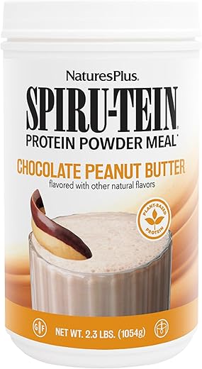 SPIRU-TEIN Shake – Chocolate Peanut Butter – 1.04 kg, Pó de Proteína de Spirulina – Substituto de Refeição à Base de Plantas, Vitaminas - Natures Plus