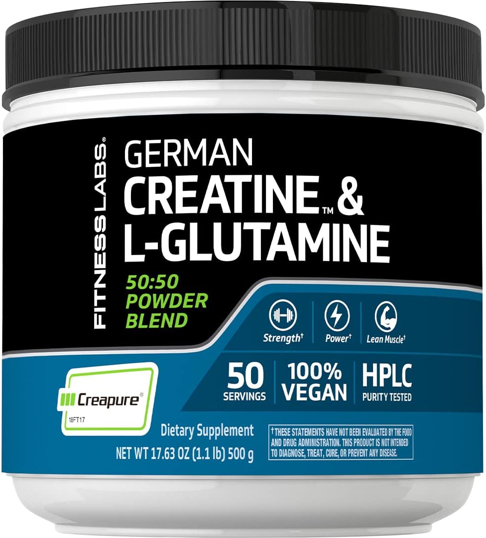 German Creatine e L-Glutamina | 500g | Pó Monohidratado e Creapure | Suplemento Vegano para Fitness - Fitness Labs