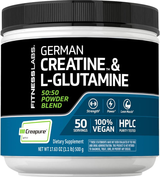 German Creatine e L-Glutamina | 500g | Pó Monohidratado e Creapure | Suplemento Vegano para Fitness - Fitness Labs