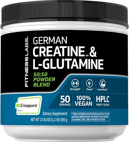 German Creatine e L-Glutamina | 500g | Pó Monohidratado e Creapure | Suplemento Vegano para Fitness - Fitness Labs
