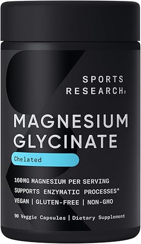 Magnesium Glycinate – Suporte para um sono tranquilo – 100% natural – 120 cápsulas – Marca líder em qualidade - Sports Research