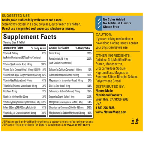 Multivitamínico Para Homens Sem Ferro, Suplemento Diário de Vitaminas para Apoio Nutricional, Multivitamínico para Homens, 300 Comprimidos, Suprimento de 300 Dias - Nature Made