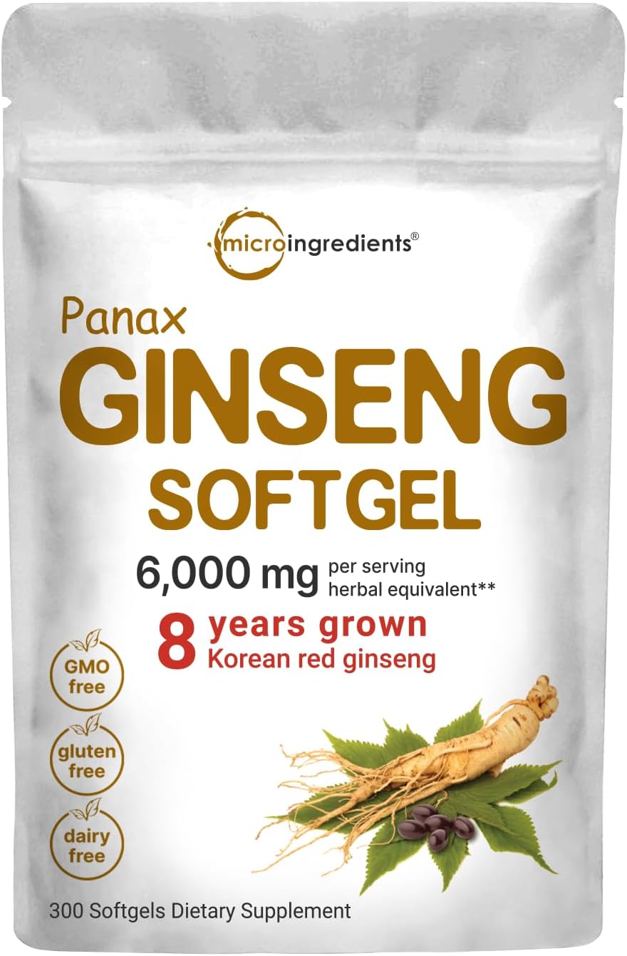 Suplemento de Ginseng Vermelho Panax Micro Ingredients 6.000mg por Porção, 300 Softgels | Extrato de Raiz de Ginseng Coreano de Alta Potência com Ginsenosídeos Ativos | Suporta Energia