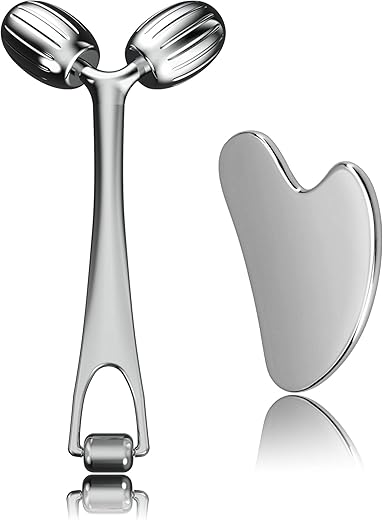 Face Massager: Rolador Facial de Metal Gua Sha para Cuidados com a Pele do Rosto, Pescoço, Olhos e Corpo – Massageador Facial para Mulheres - Yeamon