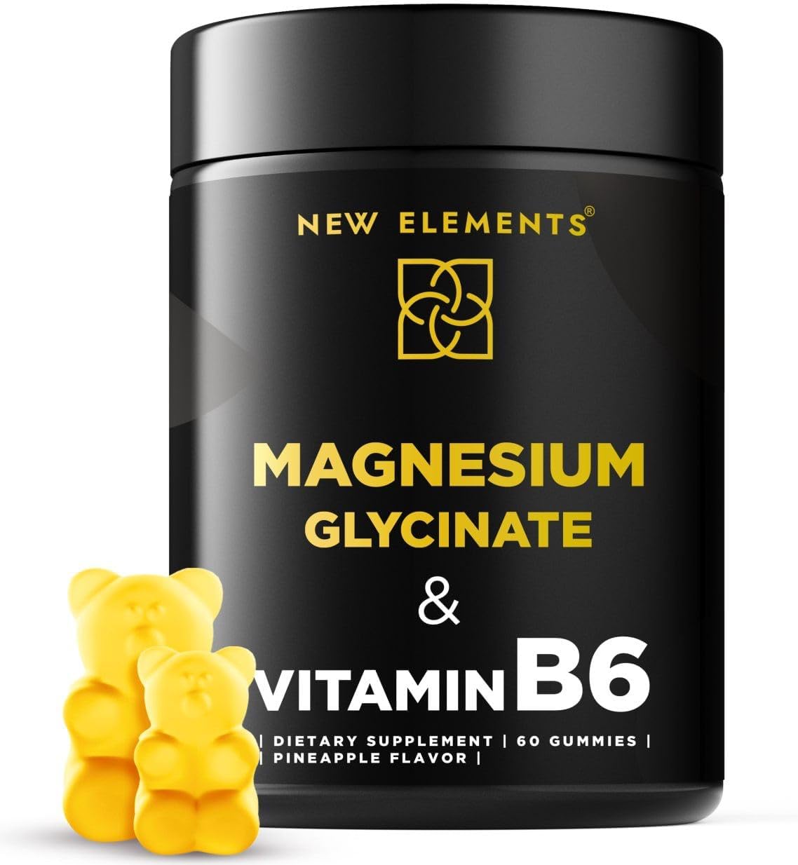 New Elements - Magnesium Glycinate Gummies 500mg com Vitamina B6 100mg para Adultos e Crianças – Alta Absorção | Sem Transgênicos | Sem Glúten | Alívio do Estresse | Sono
