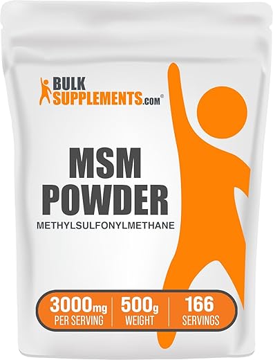com MSM Powder – Methylsulfonylmethane, Pó Puro MSM, 3000mg – Saúde das Articulações, Sem Glúten, 3000mg por Porção, 500g (1.1 lbs) (Pacote de 1) - BulkSupplements