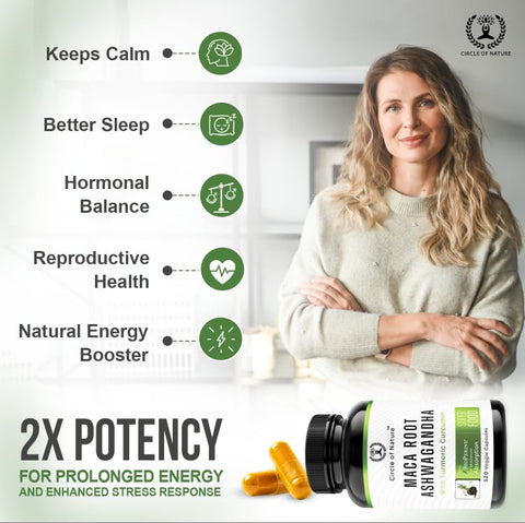 CIRCLE OF NATURE - Maca Root 10.000 mg, Extrato de Ashwagandha 6000mg, Cápsulas para Homens – Marca em Destaque