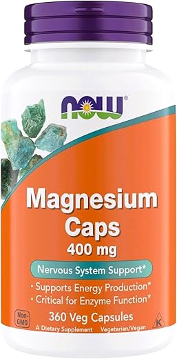 NOW Foods - NOW Supplements Magnésio 400mg – Função Enzimática, Suporte ao Sistema Nervoso – Cápsulas de Magnésio para Homens e Mulheres, 360 Veg, Kosher, Vegano, Livre de Glúten