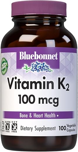 Vitamina K2 Cápsulas Vegetarianas, 100 Unidades – Marca Bluebonnet - Bluebonnet