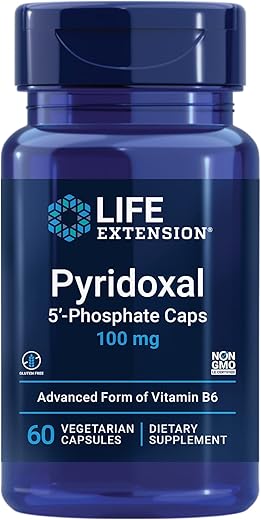 Pyridoxal 5′-Phosphate Caps – Vitamina B6, 100 mg, B6 bioativa para cardiovascular e rins - Life Extension